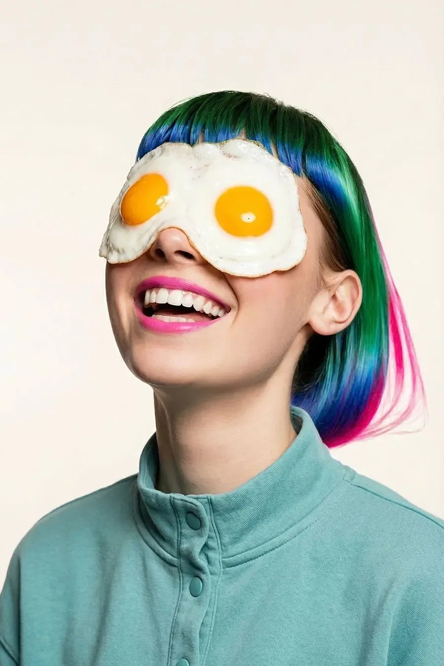 Close-up of cracked egg with yolk, representing creative vision in hybrid food production